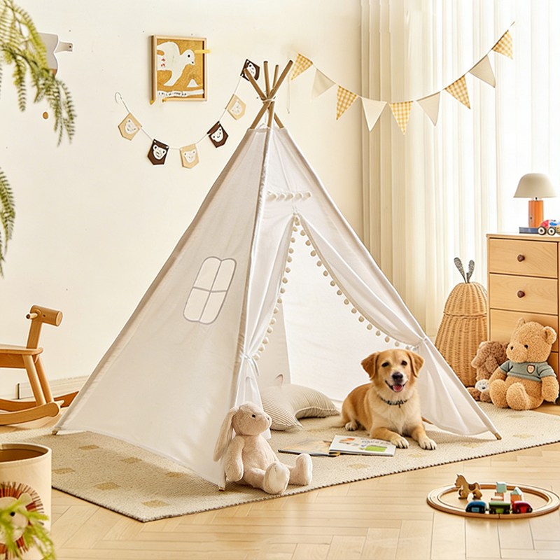 SeekFun 인디언 놀이 텐트 원목 린넨 놀이집 실내 인스타 감성 플레이 하우스 삼각형 튼튼한 홈 인테리어 세탁 가능 20,310원