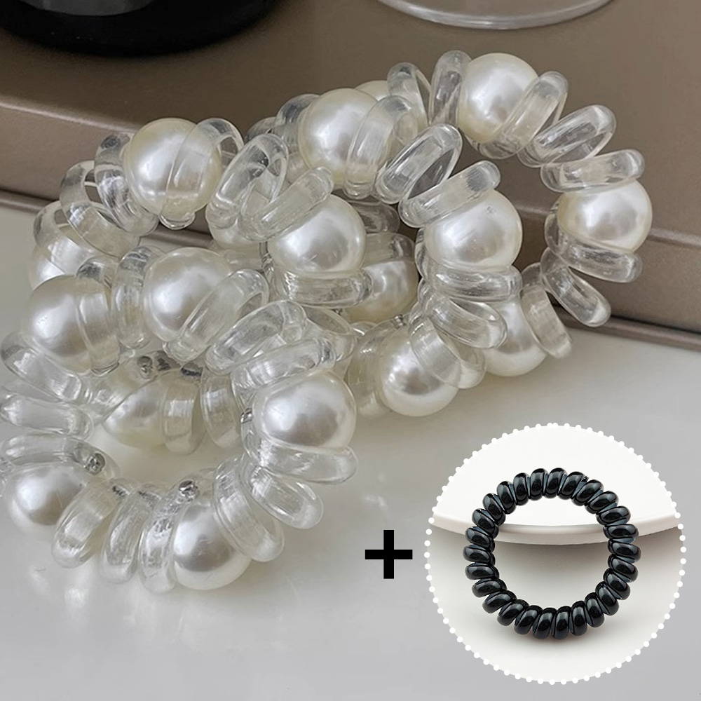 후암마켓 진주 방울 전화선 자국없는 스프링 머리끈 4P+일반검정1P 5,780원