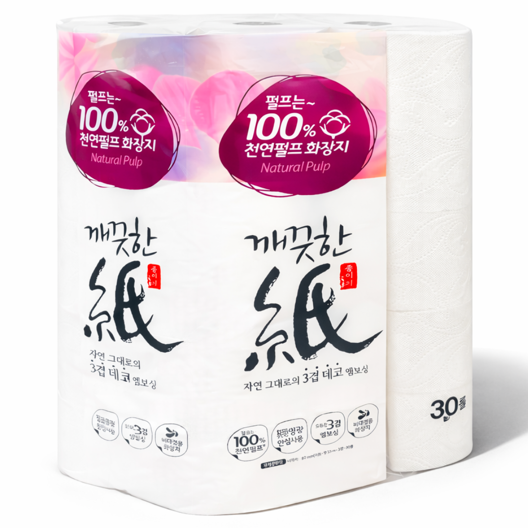 깨끗한지 먼지없는 친환경 천연펄프 엠보싱 3겹 화장지, 1개, 30개입, 27m 17,900원
