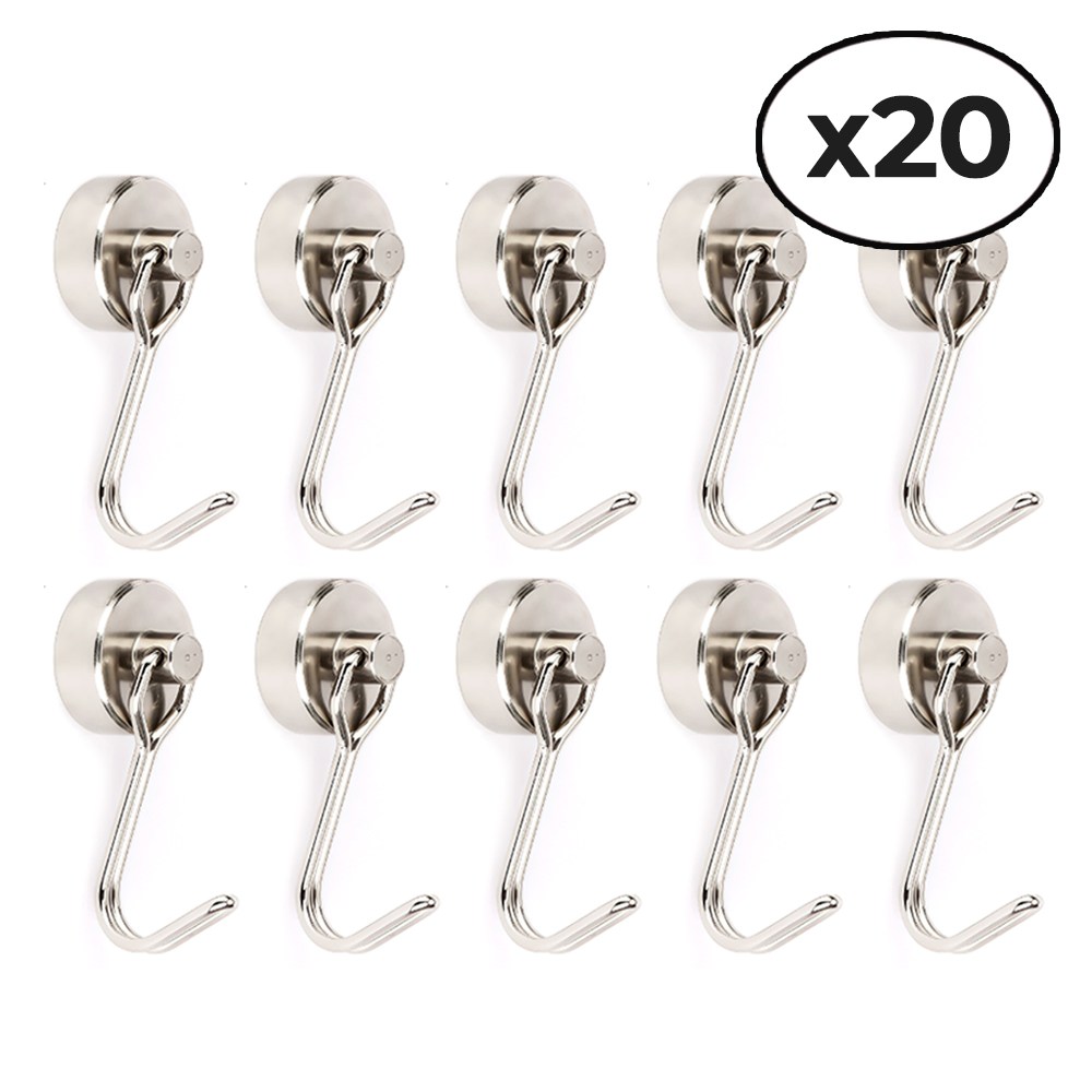 [5시건 당일배송] FOOI 초강력 네오디움 자석 고리 후크 소형 사이즈 고하중 벽걸이 수납 후크 x20개 16mm 180도, 20개, 실버 19,900원