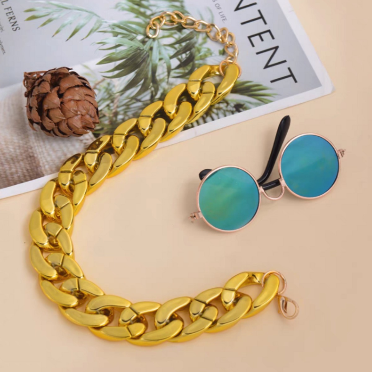 강아지 고양이 황금 플라스틱 목걸이 체인+ 안경 반려동물 UV 도금은 색을 잃지 않습니다. 8,800원