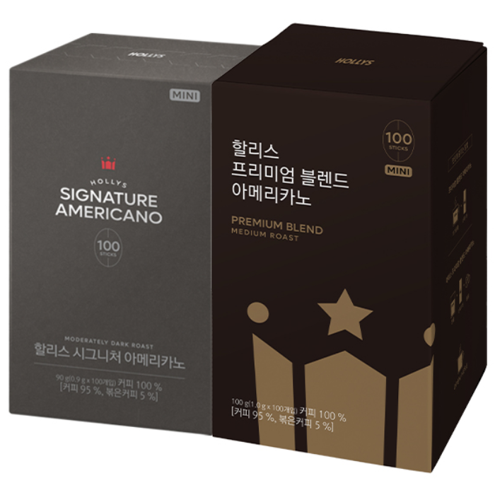 [할리스] 시그니처 아메리카노 미니 다크 100T+프리미엄 블렌드 아메리카노 100T 27,600원