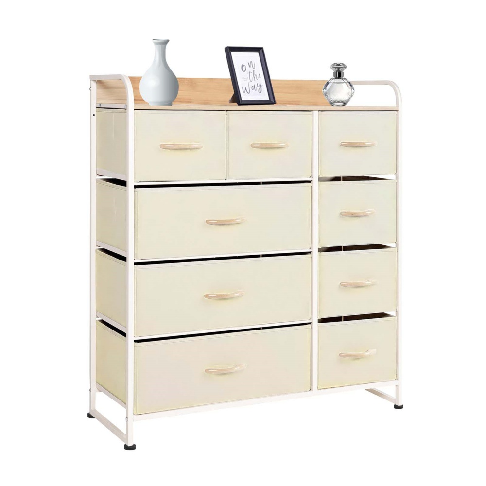 NewBoy 와이드형 4단 8/9/10서랍 다기능 서랍장, 나무 상판, 조립 간편, 대용량 의류 수납용 거실 침실 가구, 9개, 연베이지색 99,000원