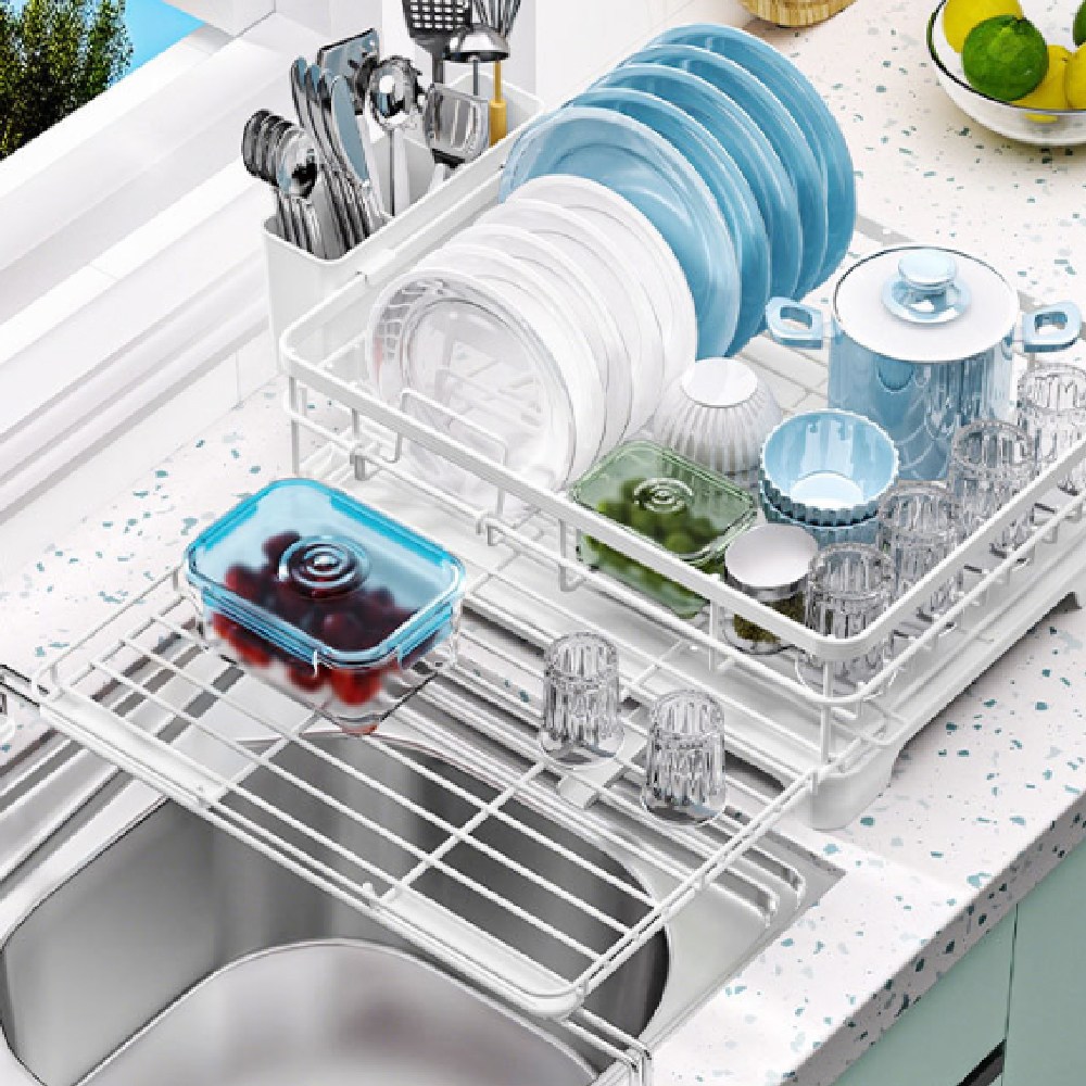 슬라이딩 확장형 식기건조대 싱크대 길이확장 대용량 물받이포함 식기정리대, 1개, 화이트, 1단 24,500원