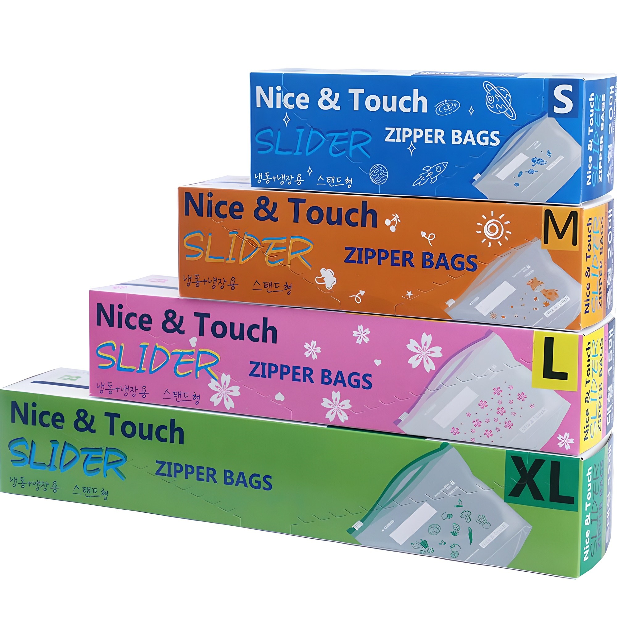 나이스앤터치 이지 슬라이더 지퍼백 소형 20p + 중형 20p + 대형 15p + 특대형 12p 세트 11,900원