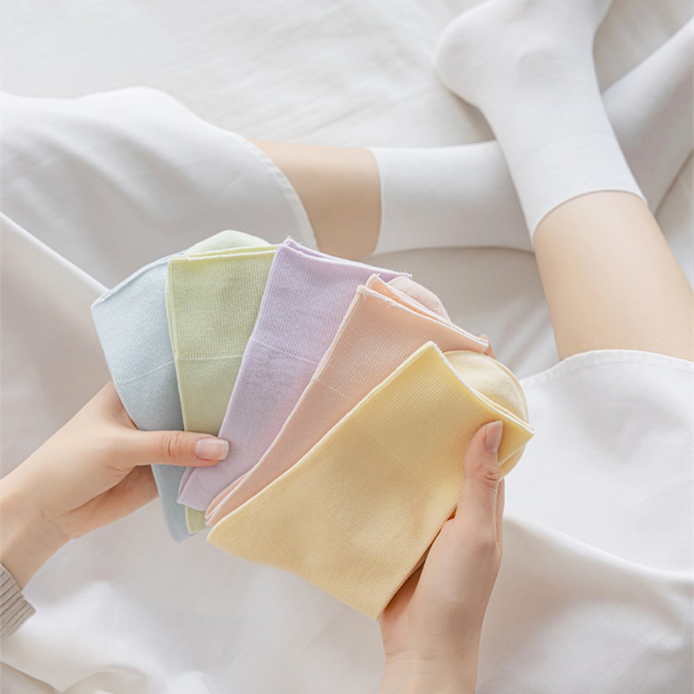 61sec no.603 여성 중장목 양말세트 파스텔 베이직 무지 면 흘러내리지 않는 무압박 양말 15,900원