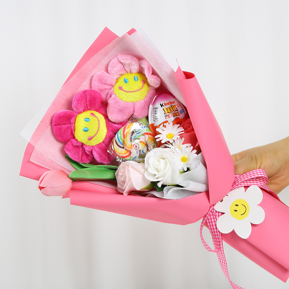 스마일꽃 롤리팝 킨더조이 꽃다발, 핑크 14,900원