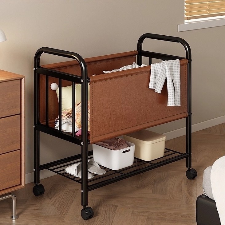 TLOML 이동식 트롤리 빨래바구니 욕실 수납장 세탁바구니 2단, 브라운 39,900원