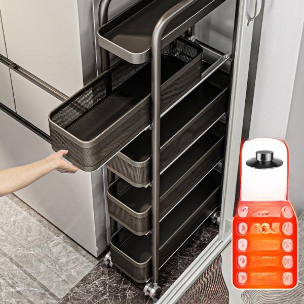 주방 틈새수납장 좁은 공간 활용 이동식 슬림 선반 다층 캐비닛 과일 야채 정리용 냉장고 측면 수납 슬라이딩 디자인 효율적인 보관 솔루션 80,000원