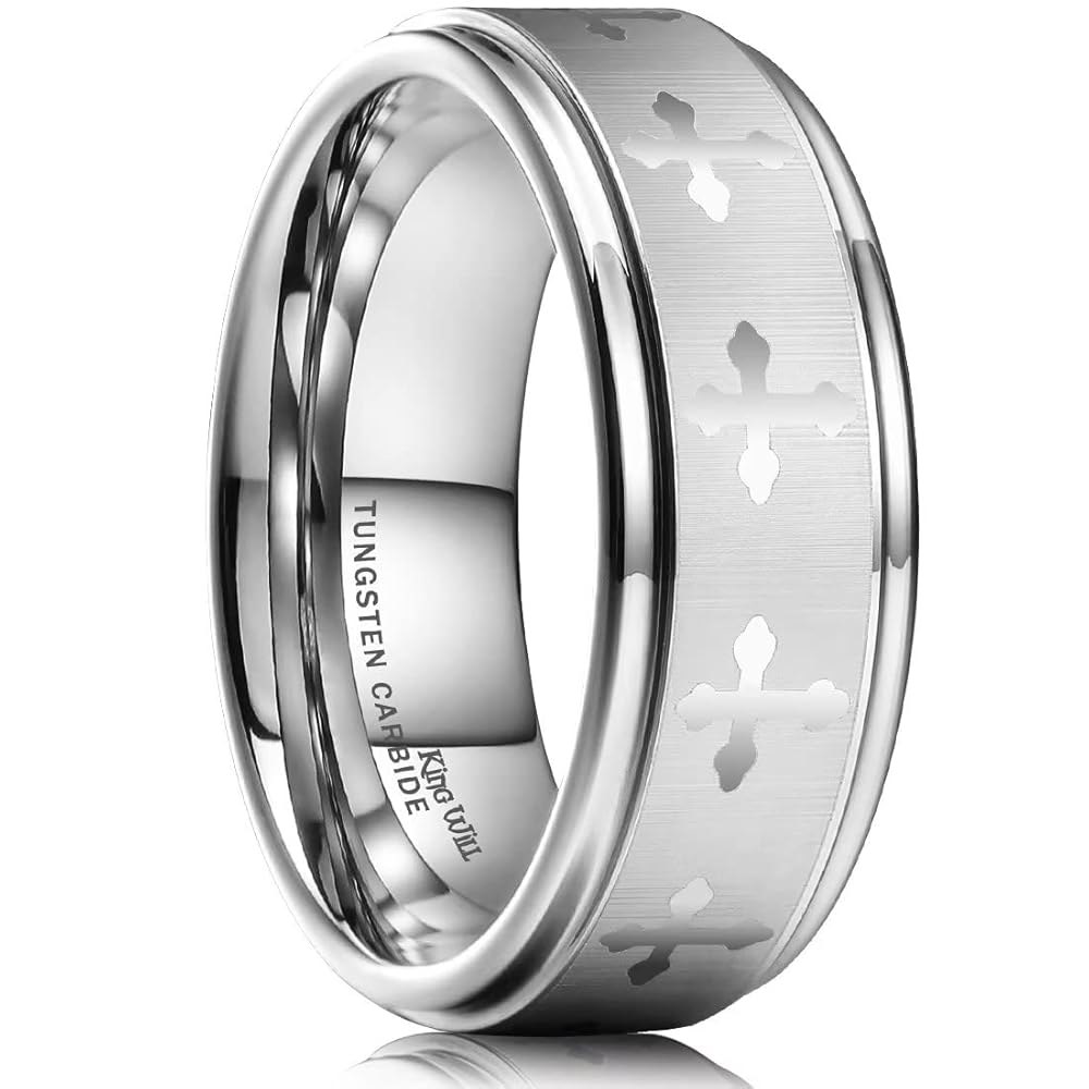 킹 윌 8mm 텅스텐 반지 남성 주기도문 각인 남성 크로스 반지 종교 기독교 밴드 연마 브러시드 60,700원