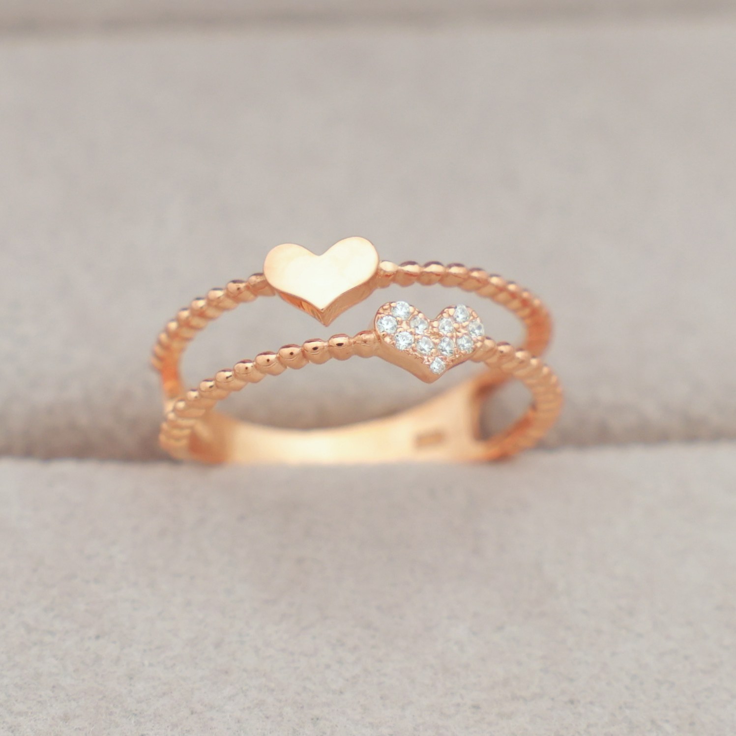 14k 18k 로즈골드 볼룸 두줄 하트 반지 컷팅 모녀 우정 트윈 행운 패션 심플 데일리 선물 R304체리스쥬얼리 687,520원