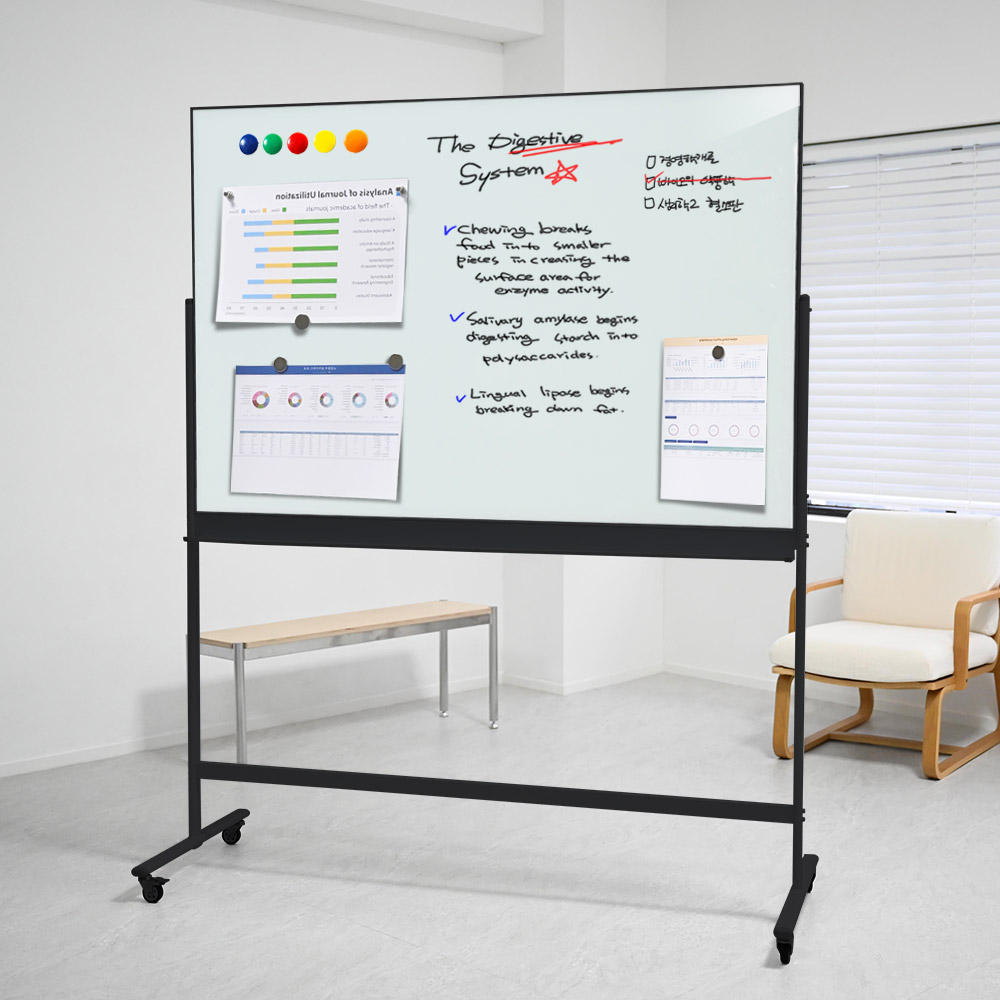 더조은칠판  강화유리칠판 자석형 투명 글라스보드 투명칠판 이동식스탠드 세트 135,000원
