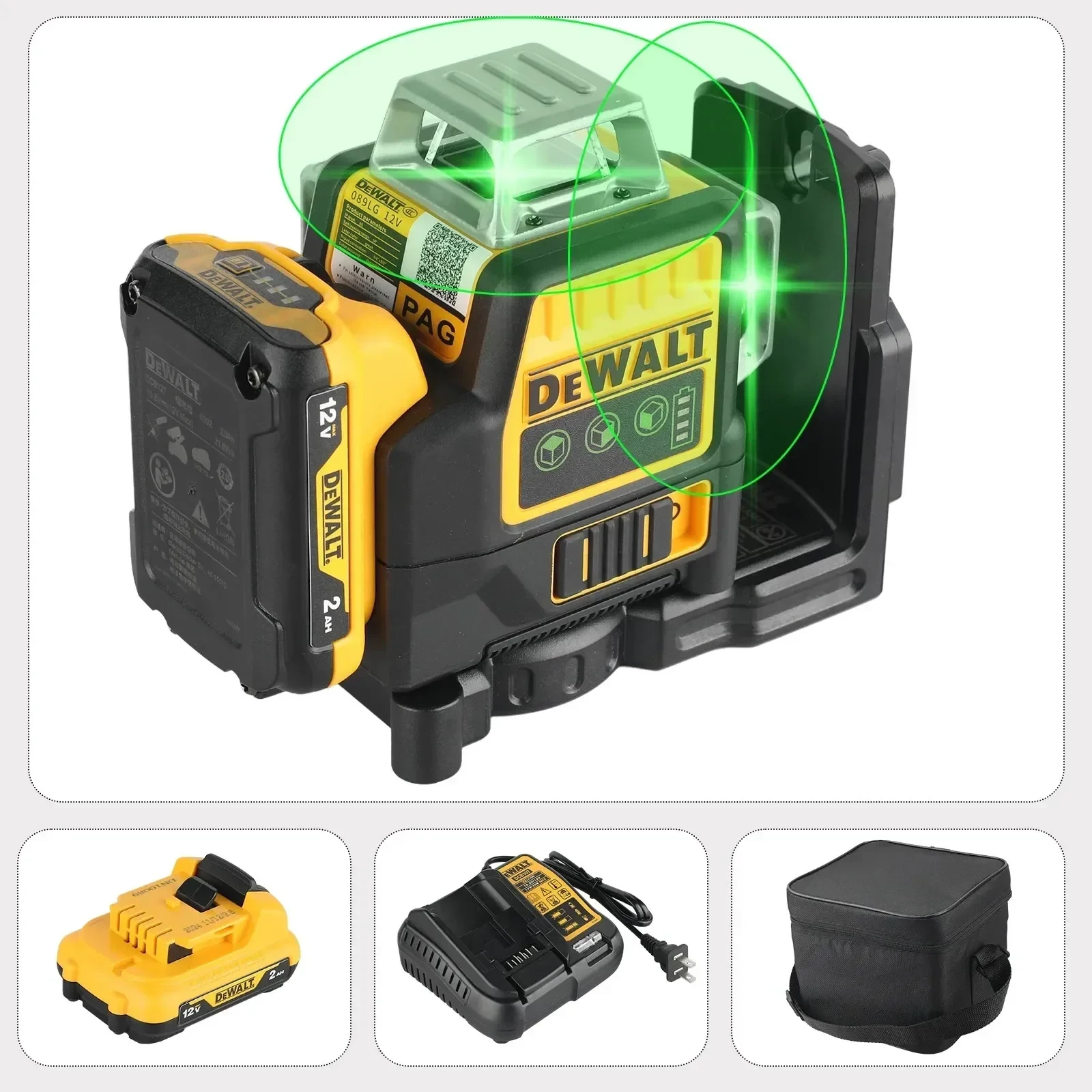 Dewalt DW089LG 12 라인 전문 레이저 레벨 녹색 빔 라인 12V 리튬 배터리 360 수평 수직 크로스 야외 도구 85,000원