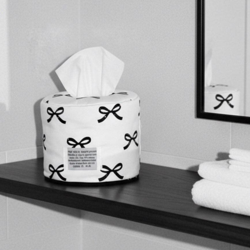 벨노아 리본 홈데코 인테리어 오브제 패브릭 두루마리 휴지 케이스, 화이트, 1개 14,900원