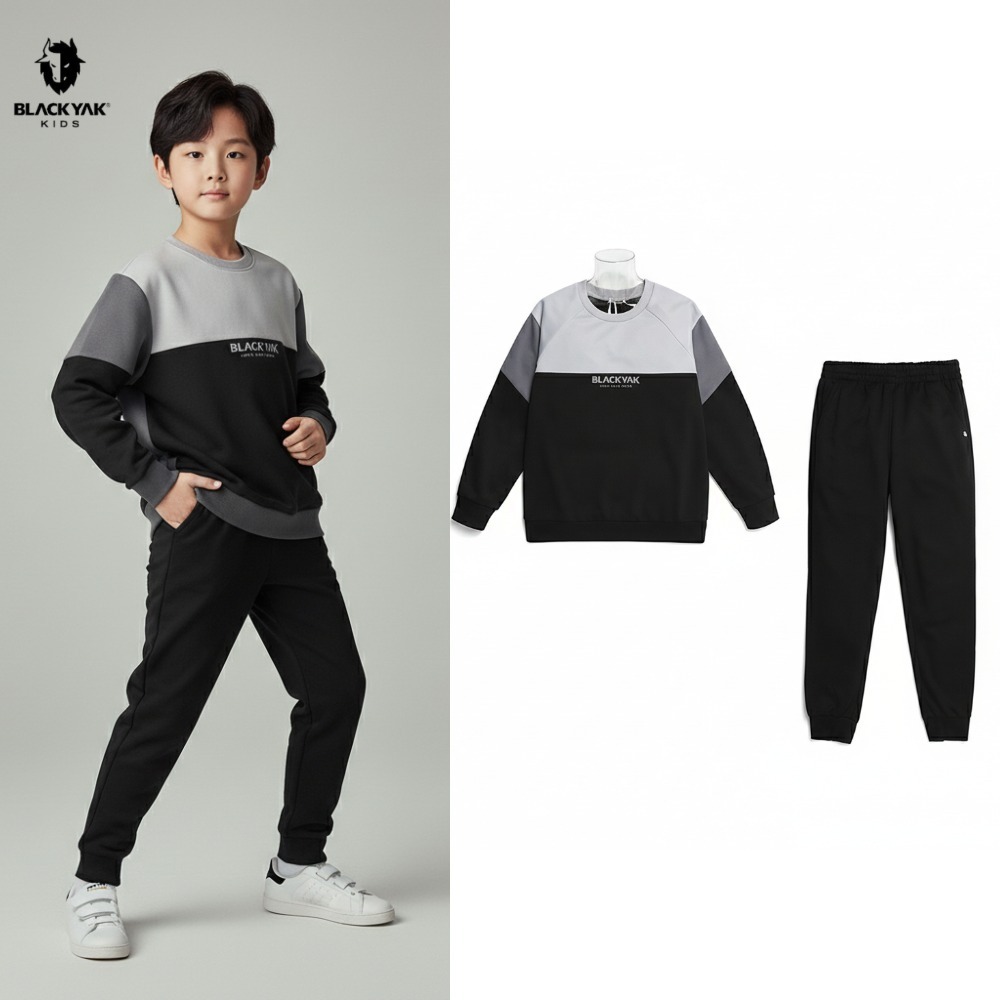[백화점 출고] 블랙야크 키즈 상하복 세트 남아 위크 맨투맨 조거 팬츠 바지 블랙 상하세트 109,600원