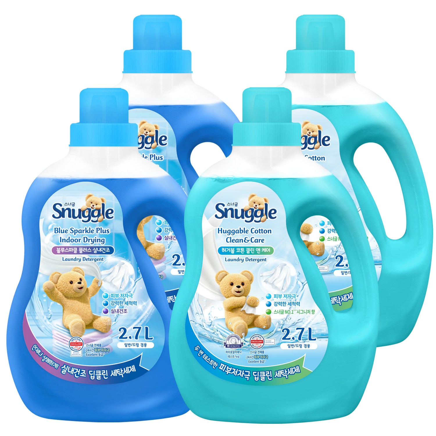 스너글 액체 세탁세제 본품 2.7L 블루스파클 2개+허거블코튼 2개 79,000원