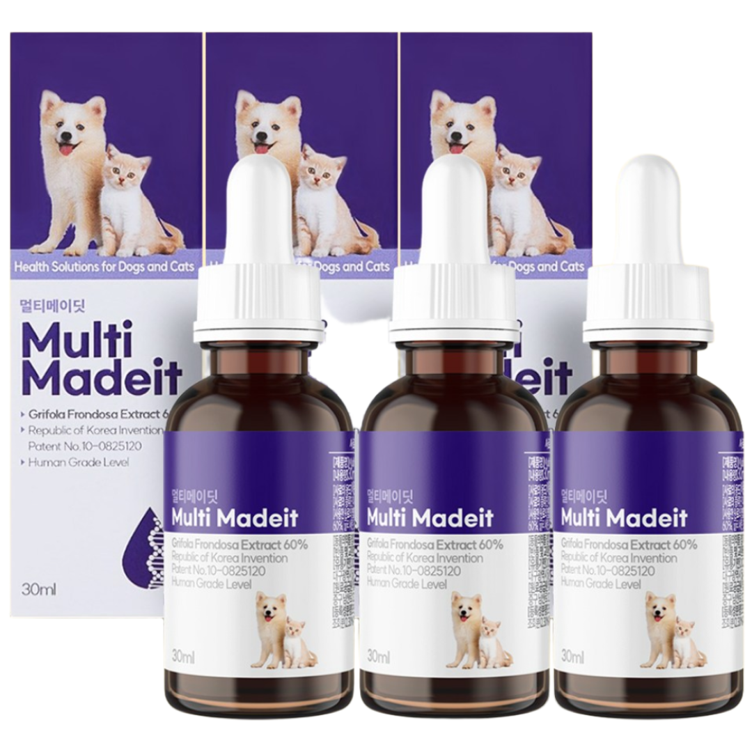 [멀티메이딧] 강아지 고양이 항* 종* 면역영양제고농축 잎새버섯추출물60% 1병 30ml 발명특허원료, 3개, 면역/항산화, 30회분 150,000원