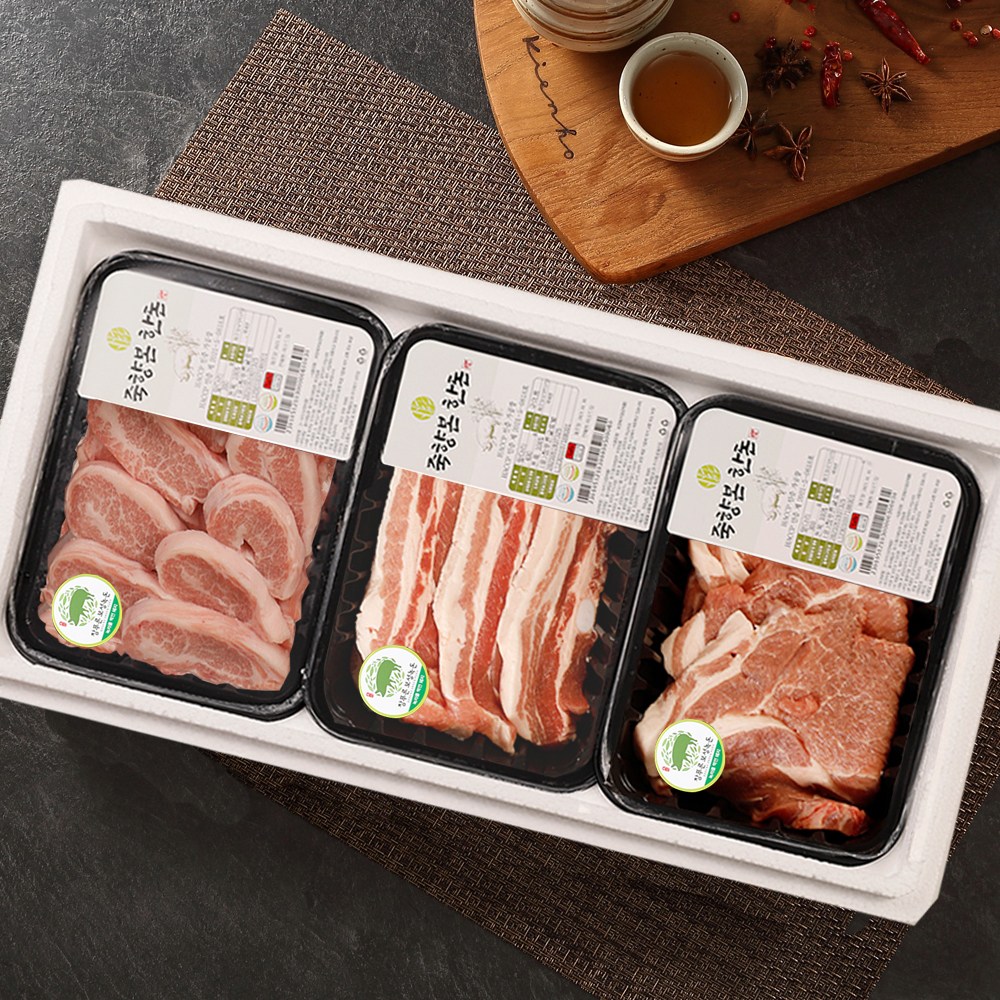 [미소드림] 보성녹돈 돼지고기 한돈 선물세트 10호 (삼겹살 300g+목살 300g+항정살 300g), 돼지고기 한돈 선물세트 (삼겹살+목살+항정살), 300g 47,000원