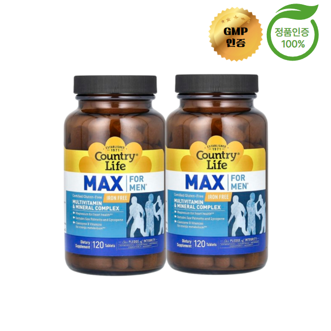 컨트리 라이프 2개X 남성용 맥스 종합비타민 및 미네랄 복합체 철분 무함유 120정 110,500원