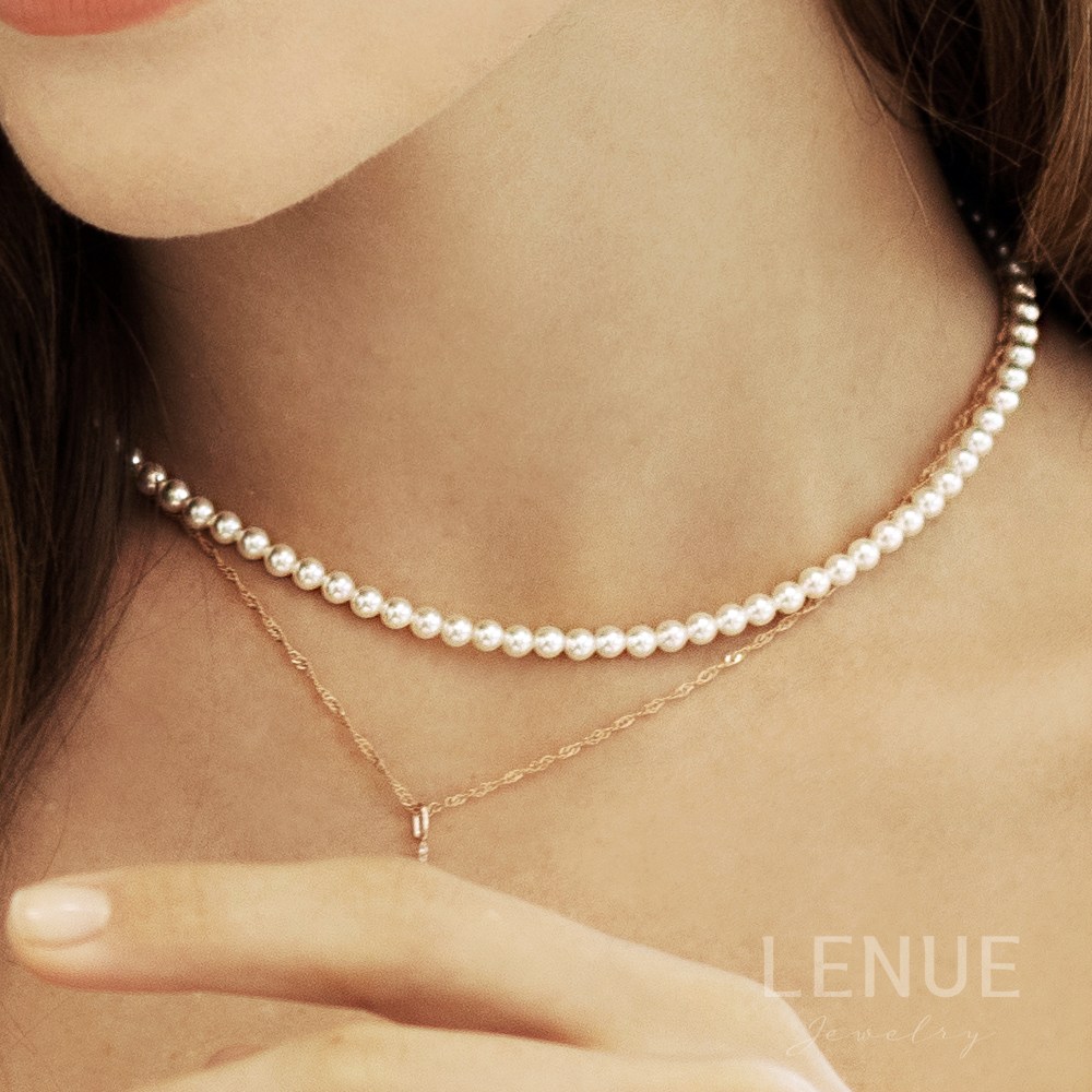 레뉴 4미리 진주 비드 목걸이 / 14K 골드 4mm 클래식 스와로브스키 크리스탈 펄 175,000원