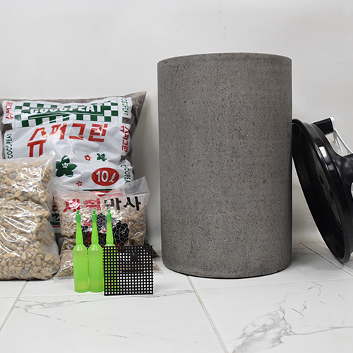 모던레시피 높은 원형 시멘트 테라조 화분 간편 분갈이 세트 / 중형 대형 실내 인테리어용 롱 실린더 디자인 세척 마사 난석 분갈이흙 서랍식 받침 포함 59,900원
