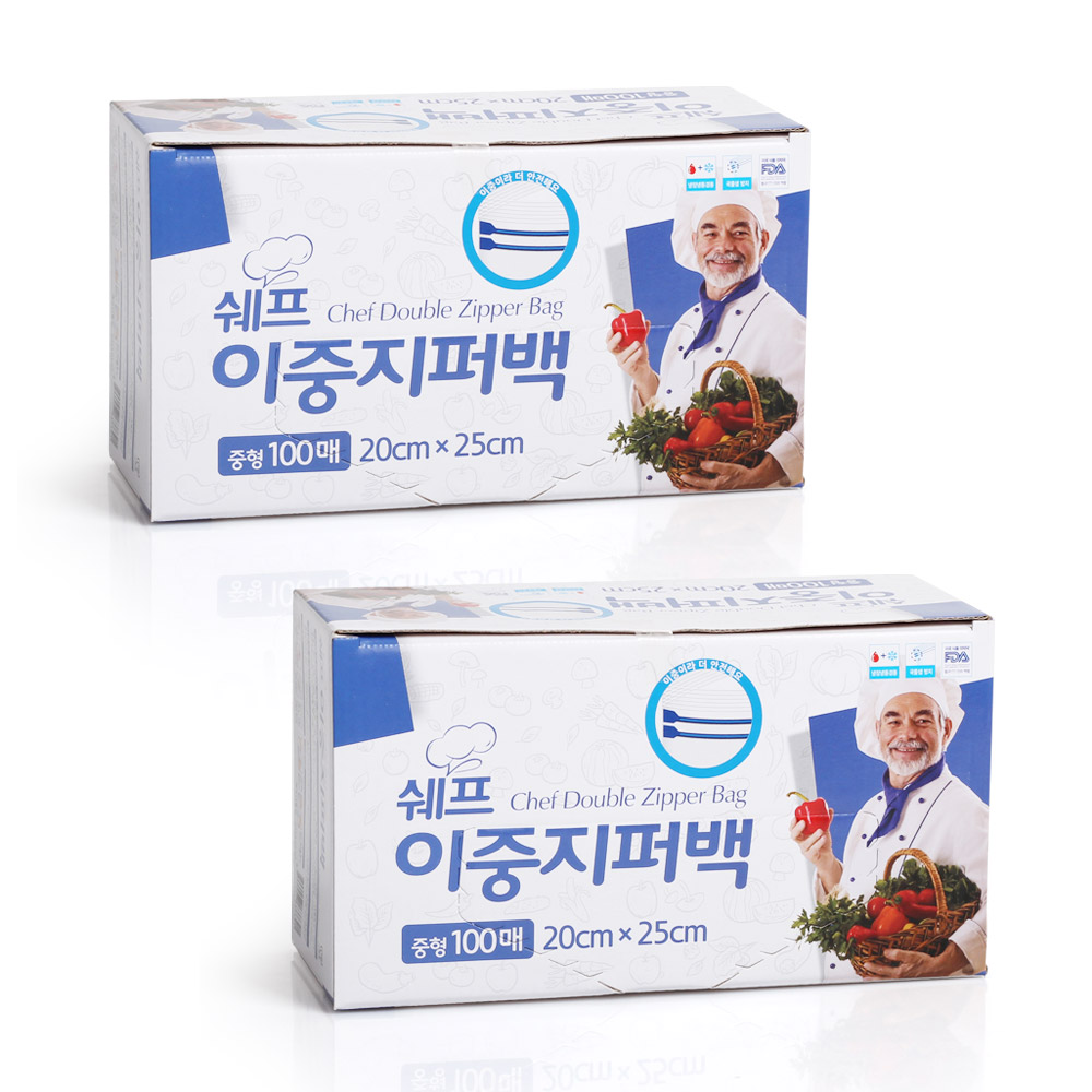 쉐프 대용량 이중 지퍼백, 2개, 중(M), 100개입 13,900원