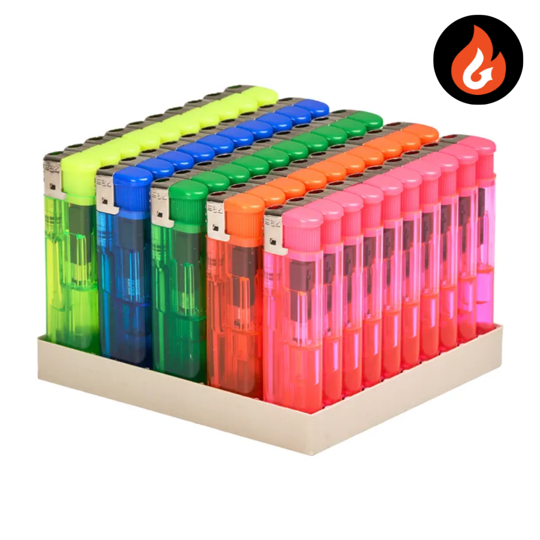 개업홍보용 광고판촉용 푸쉬 프린스 전자 투명 라이터, 50개, 투명 5색 12,900원