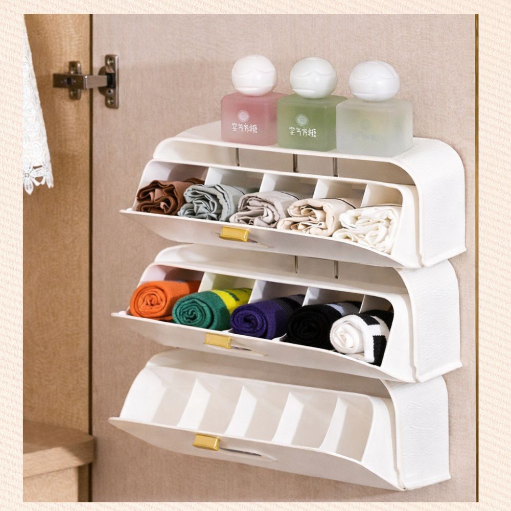 하루꾹 속옷 수납 보관함 접착식 벽걸이 양말, 화이트, 1개 13,900원