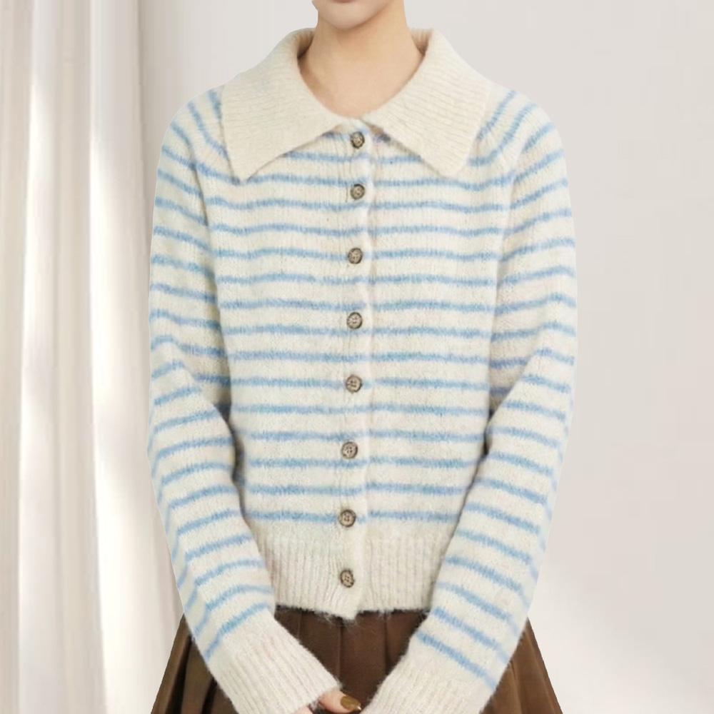 클레이스 데보라 카라 스트라이프 니트 가디건 29,800원