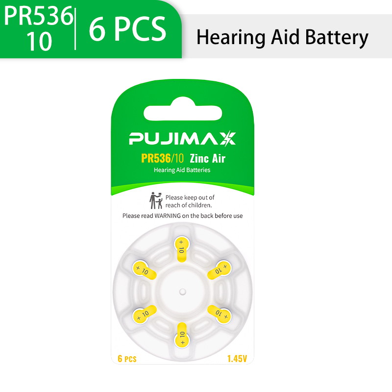 PUJIMAX PR536/10 아연공기전지 1.4V A10 호환 6PCS 보청기 전용 장시간 사용 가능 방수정밀포장 안정적 전력 고품질 14,800원