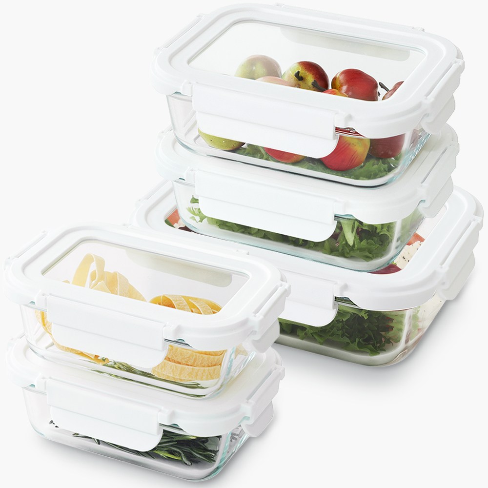 네오플램 클린 내열유리 반찬통 밀폐용기세트 직사각 5P 400ml 2p+640ml 2p+1100ml 1p 24,800원