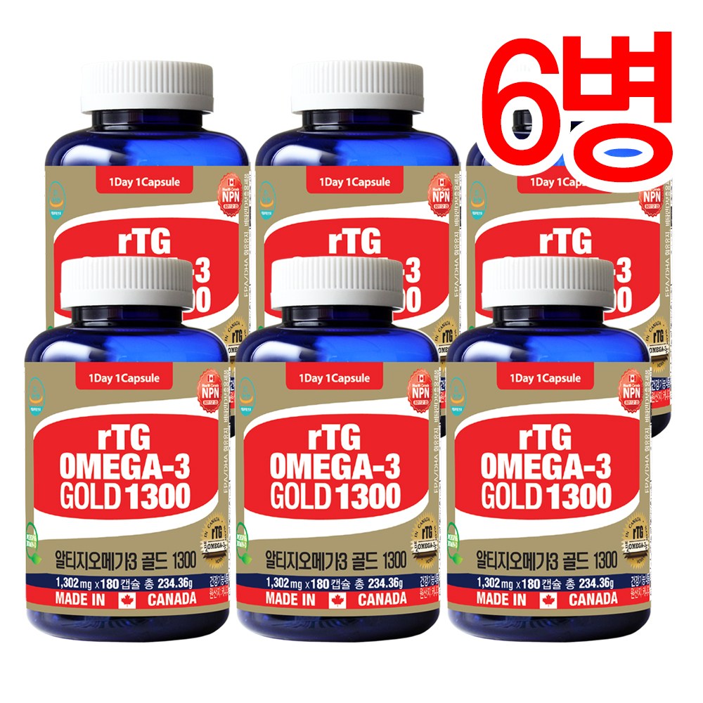 Canada 캐나다정품 통라이프- rTG알티지오메가3-1300골드 6개월분-혈행 기억력개선 칼슘과인흡수에도움-6병 202,390원