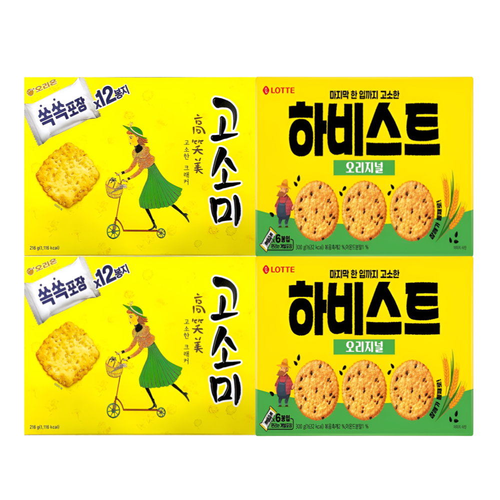 <꾼들>오리온 고소미 216g 2 + 하비스트 오리지널, 300g 2 과자세트 인기과자 1 세트 + 보리건빵 1, 1개, 216g 17,800원
