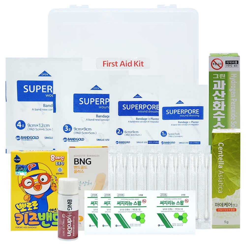 실속 응급키트 11종 + 휴대용 투명 케이스 미니 구급함 가정용 캠핑 구급키트 9,400원