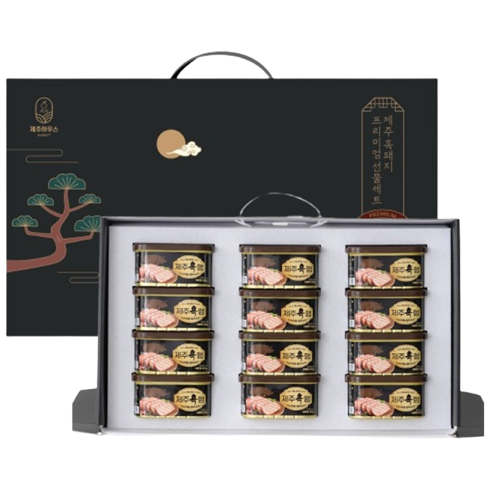 [명절 선물 추천!] 제주상회 제주 흑돼지 흑돈 프리미엄 캔햄 선물세트 NEW 12호 (캔햄200g x 12개) 73,000원