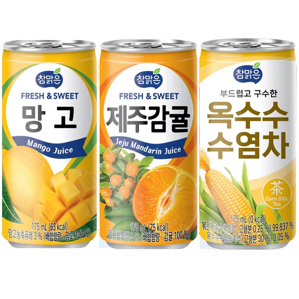 참맑은망고(30캔) + 참맑은제주감귤(30캔) + 참맑은옥수수수염차(30캔) 27,900원