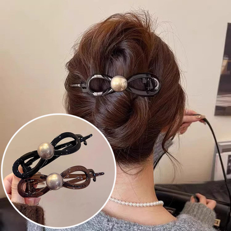 ZMBIRD 2종세트 진주 리본 올림머리 헤어 집게핀 바나나핀 N183 8,800원