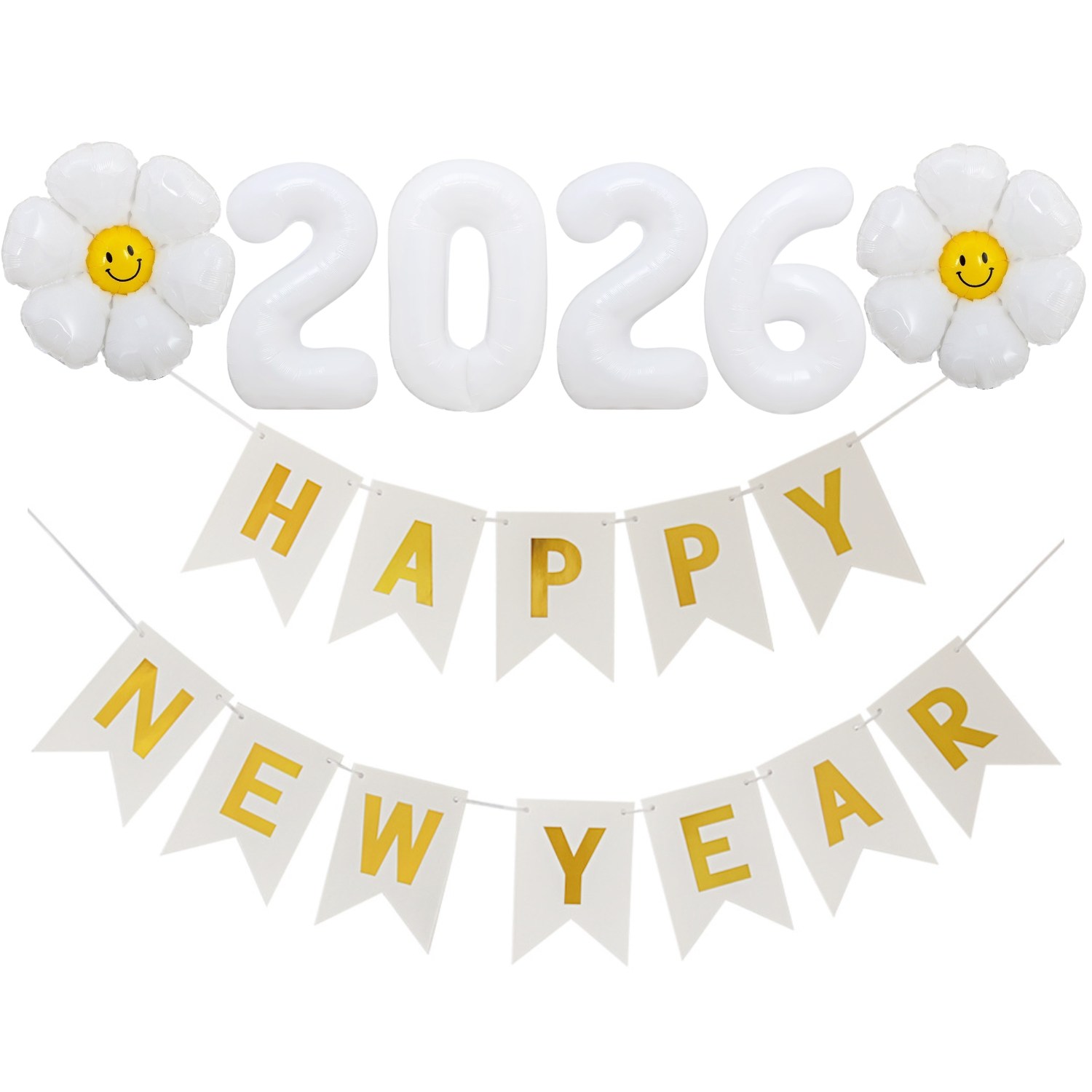 해피뉴이어 2026 풍선 가랜드 세트 신년 송년 파티용품, 화이트 데이지 세트, 1개 9,900원