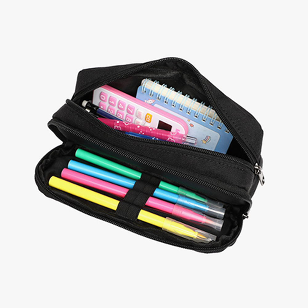 엘라누아 대용량 더블포켓 직장인 학교 필통, 블랙 13,000원