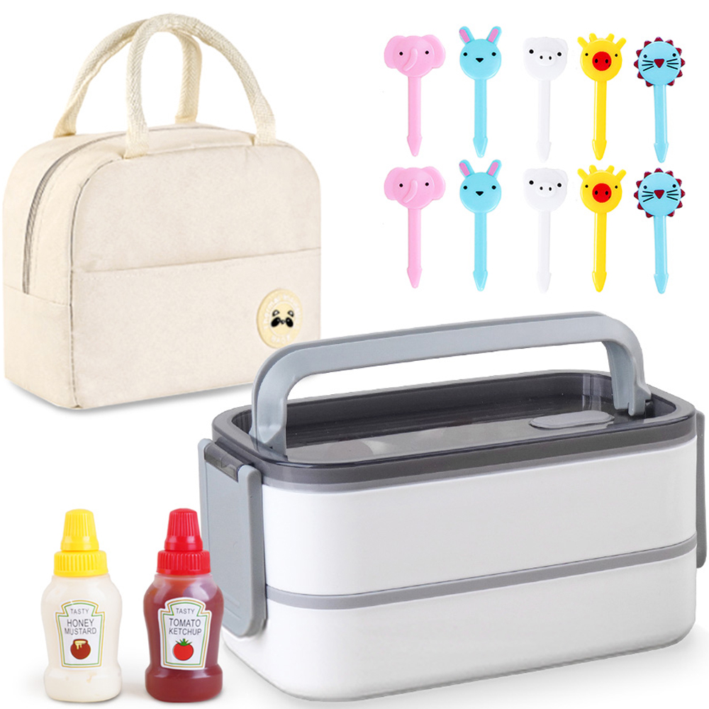 인블룸 웜 화이트 도시락 + 미니 소스통 + 피크닉 보냉 도시락 가방 + 데코픽 동물 10종 세트 39,820원