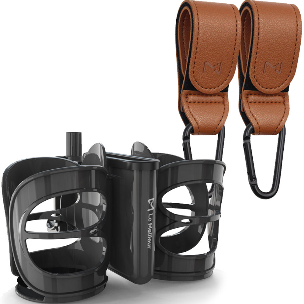 르메이어 유모차 3 in 1 2구 컵 홀더 + 카라비너 2p 세트, 검정색 + 브라운, 1세트 27,600원