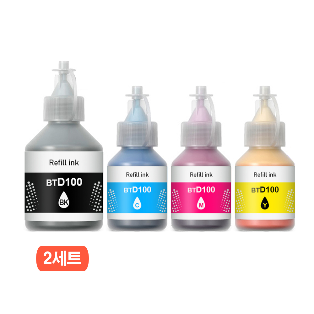 훼이머스신곡점 브라더 BTD100 세트판매 호환용 무한잉크 DCP-T730DW/T536DW/T436W/T236/T830DW/MFC-T930DW/T935DW, 2세트, (검정+파랑+빨강+노랑) 23,600원