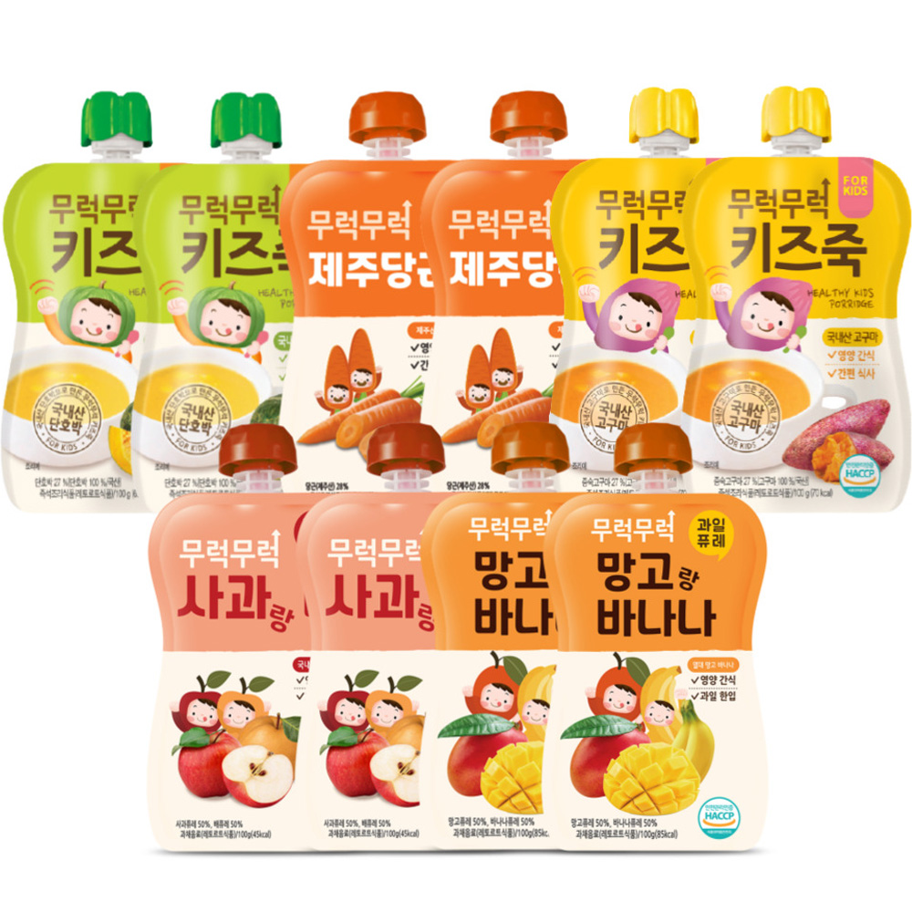 이유케어스 무럭무럭 키즈죽 과일퓨레 알뜰 10팩 고구마 단호박 제주당근 사과랑배 망고랑바나나각 2팩 19,350원