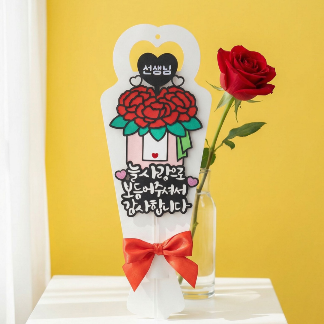 아티엔 하트 손잡이 화이트 캐리어 선생님 감동 카네이션 꽃다발 토퍼 12,800원