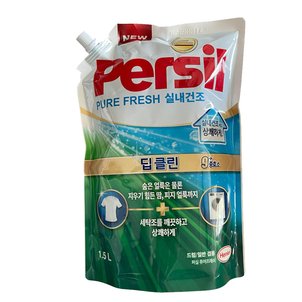 퍼실 퓨어프레쉬 딥클린 실내건조 드럼 일반 겸용 세탁세제 1.5L 리필 6개, 1.5L, 1개 45,300원