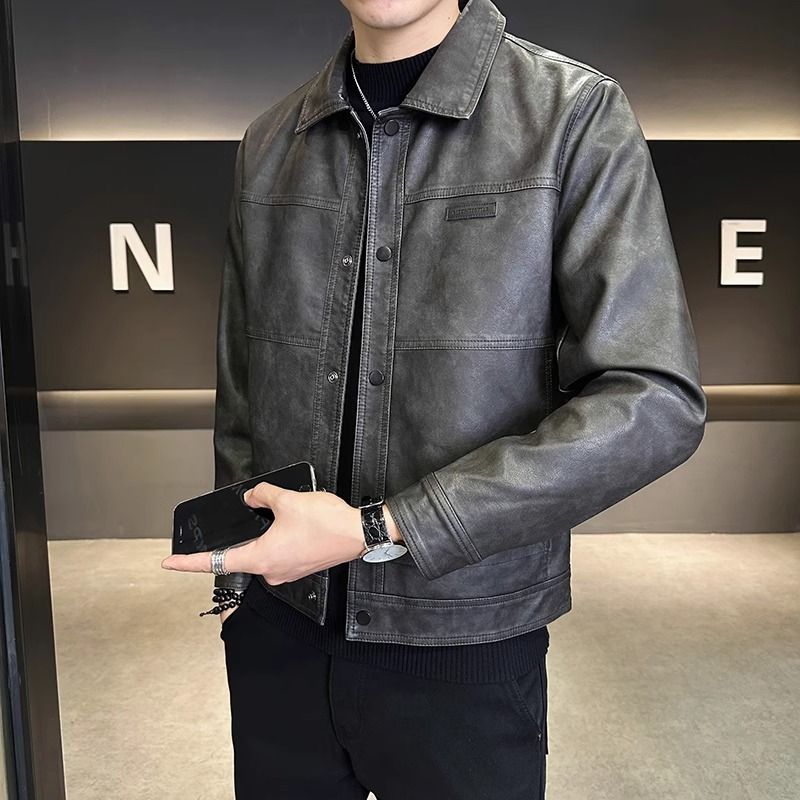 COSYEVNO 미국 스타일 가죽 재킷 남성 빈티지 라이더 가죽 재킷 72,800원