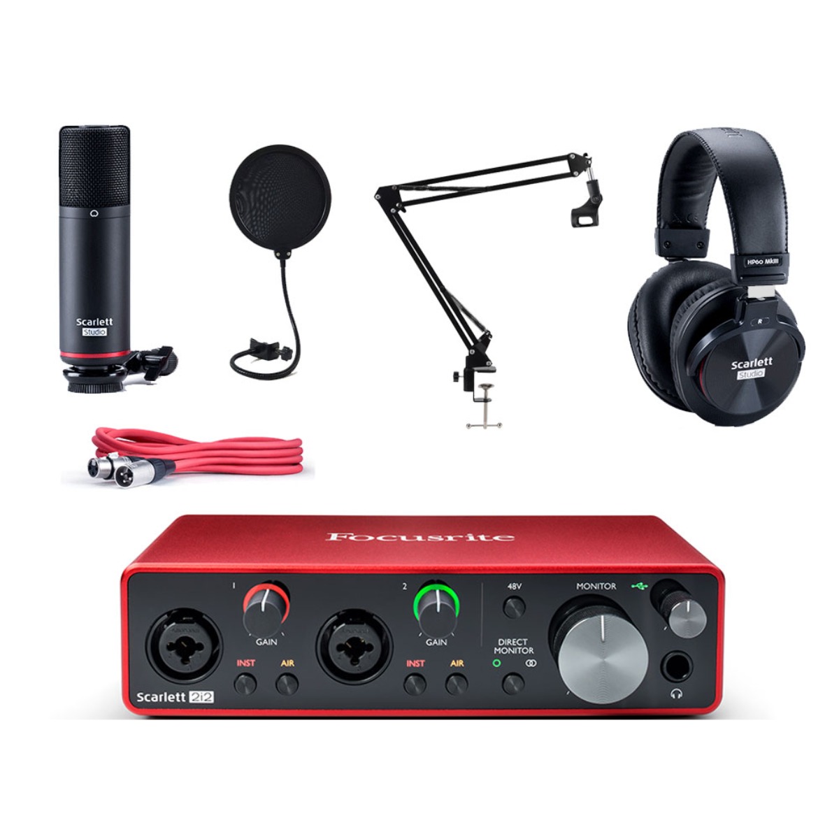 포커스라이트 Scarlett 2i2 studio 스칼렛 2i2 스튜디오 3세대+팝필터+관절스탠드 오디오 인터페이스 방송용 패키지 446,000원
