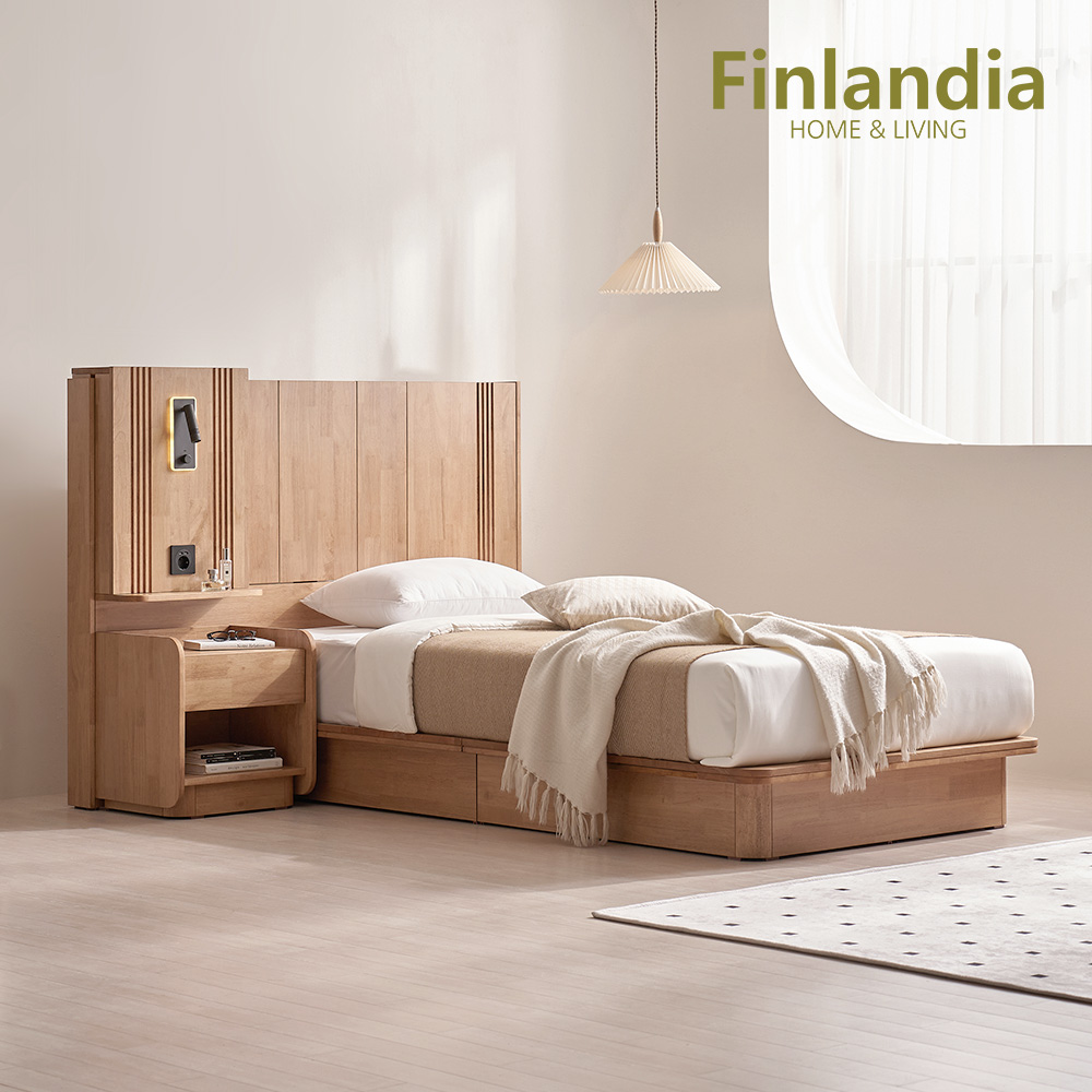 [핀란디아] 마로네 원목 와이드 평상형 슈퍼싱글침대SS+무빙월+협탁 1,299,000원