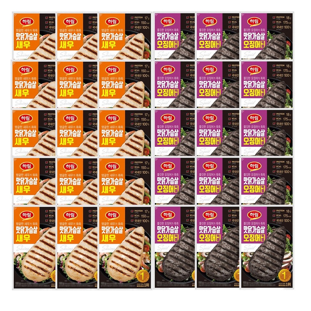 하림 맛닭가슴살 새우맛 100g + 오징어먹물 100g 각15봉 (총 30봉) 56,900원