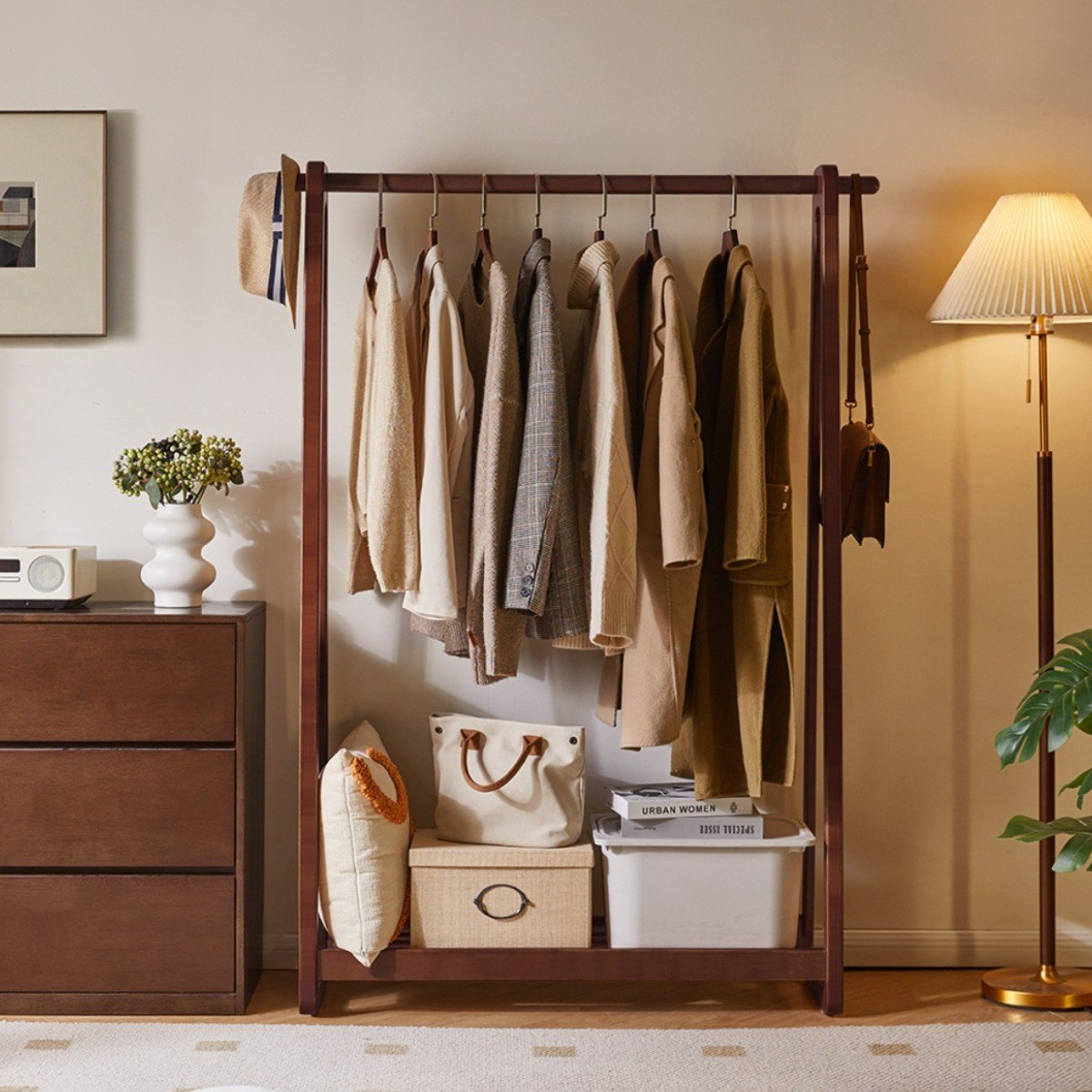 에코소라노 원목 스탠드 선반 옷걸이 행거 다용도 거치대 수납 행거, 월넛 79,900원